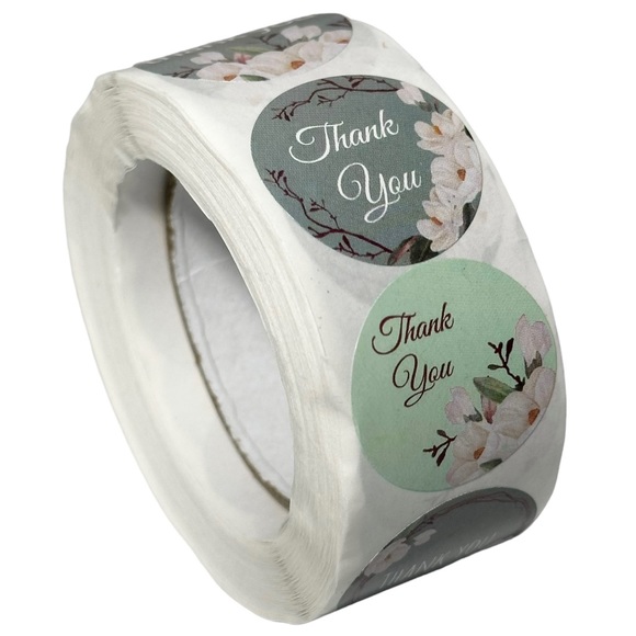 W2 Stickers 1" Thank You 500ct Green Floral 8 Designs Labels - Picture 2 of 7